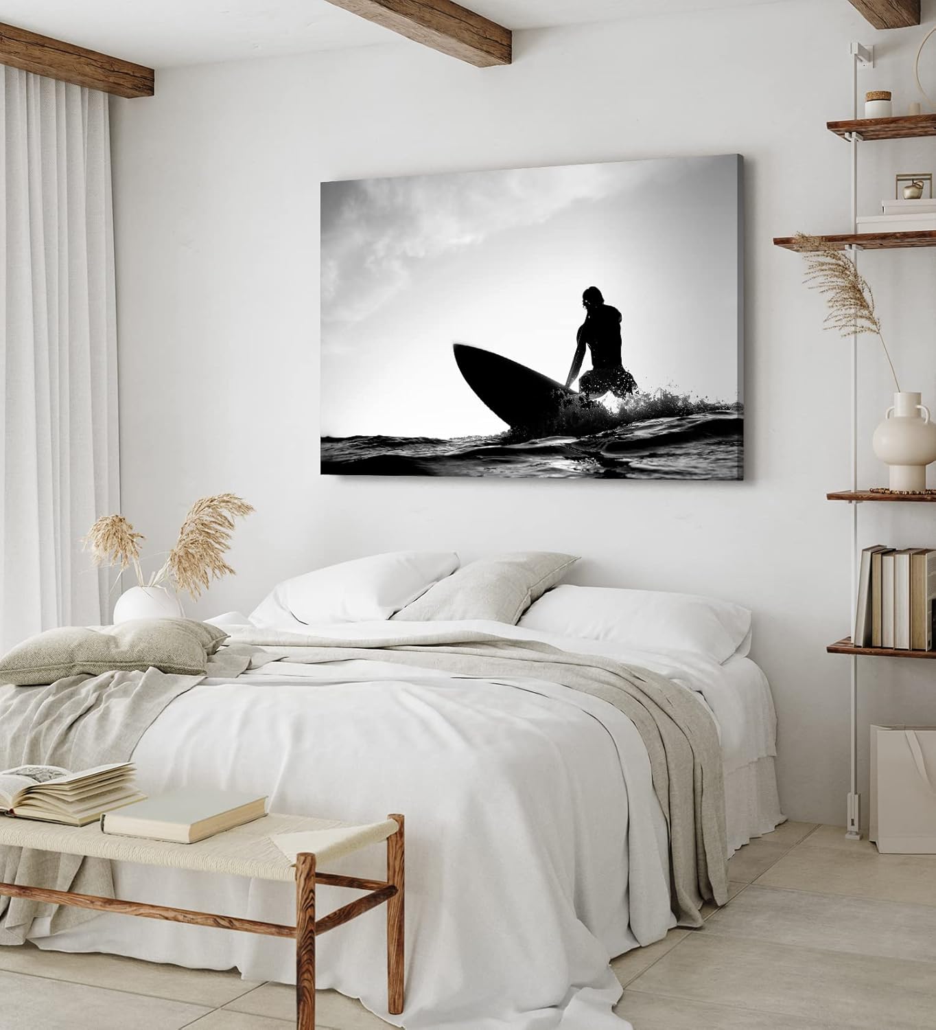 Paul Sinus Wandbild 120x80cm Surfer Surfbrett Schwarz Weis Ozean Wellen Fotokunst