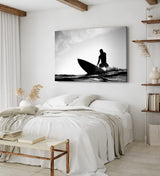 Paul Sinus Wandbild 120x80cm Surfer Surfbrett Schwarz Weis Ozean Wellen Fotokunst