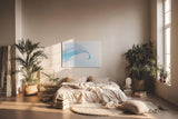 Sinus Art Wandbild 120x80cm Zartes Blattgewebe in kühlem Blau mit Tautropfen – ideal für ruhige Raumgestaltung