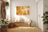 Sinus Art Wandbild 120x80cm Faszinierender Blick durch herbstlich gefärbte Baumwipfel in warmem Licht