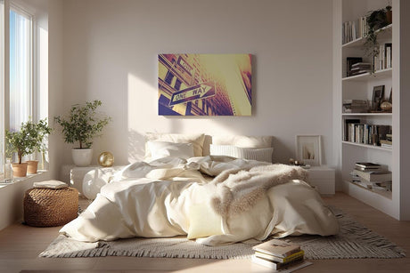 Sinus Art Wandbild 120x80cm Dynamische Komposition aus Architektur und Beschilderung in Retro-Look