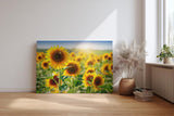 Sinus Art Wandbild 120x80cm Sonnenblumen in voller Blüte unter strahlender Sonne mit tiefer Perspektive
