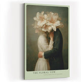 Paul Sinus Wandbild in 40x60cm The Floral Vow – Künstlerische Darstellung einer innigen Umarmung mit blühenden Lilienköpfen in Pastellfarben