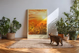 Paul Sinus Kunstdruck 40x60cm Sunflower Sunset Sonnenblumenfeld im goldenen Licht des Sonnenuntergangs mit leuchtender Tiefe