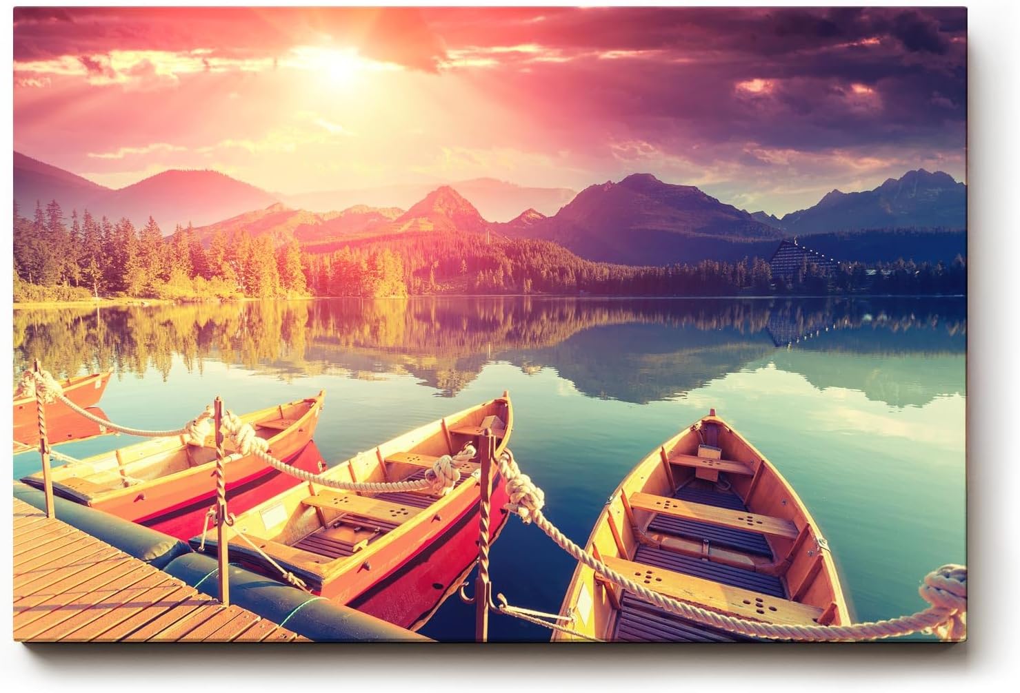 Sinus Art Wandbild 120x80cm Spektakuläre Lichtstimmung mit glühendem Himmel und ruhiger Seeoberfläche schafft eine lebendige Naturkulisse