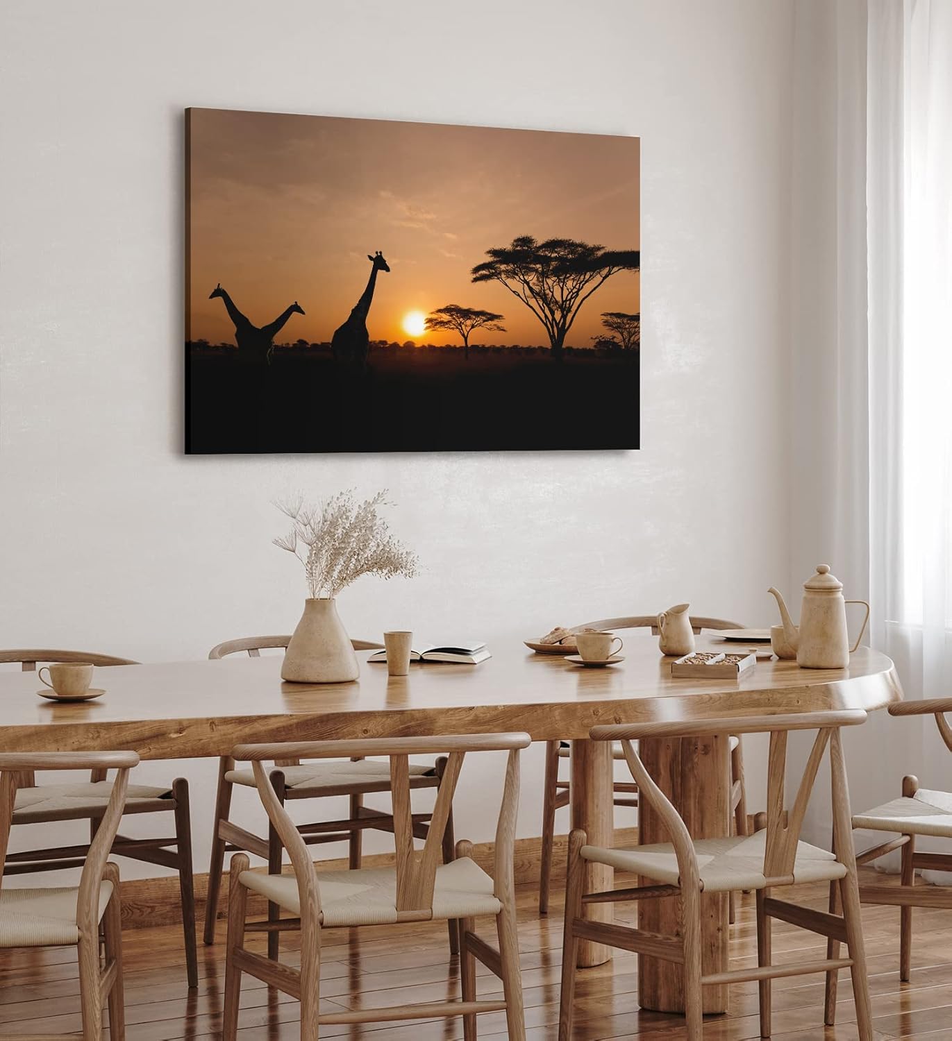 Paul Sinus Wandbild 120x80cm Afrika Giraffen Sonnenuntergang Abend Natur Wildnis Bäume