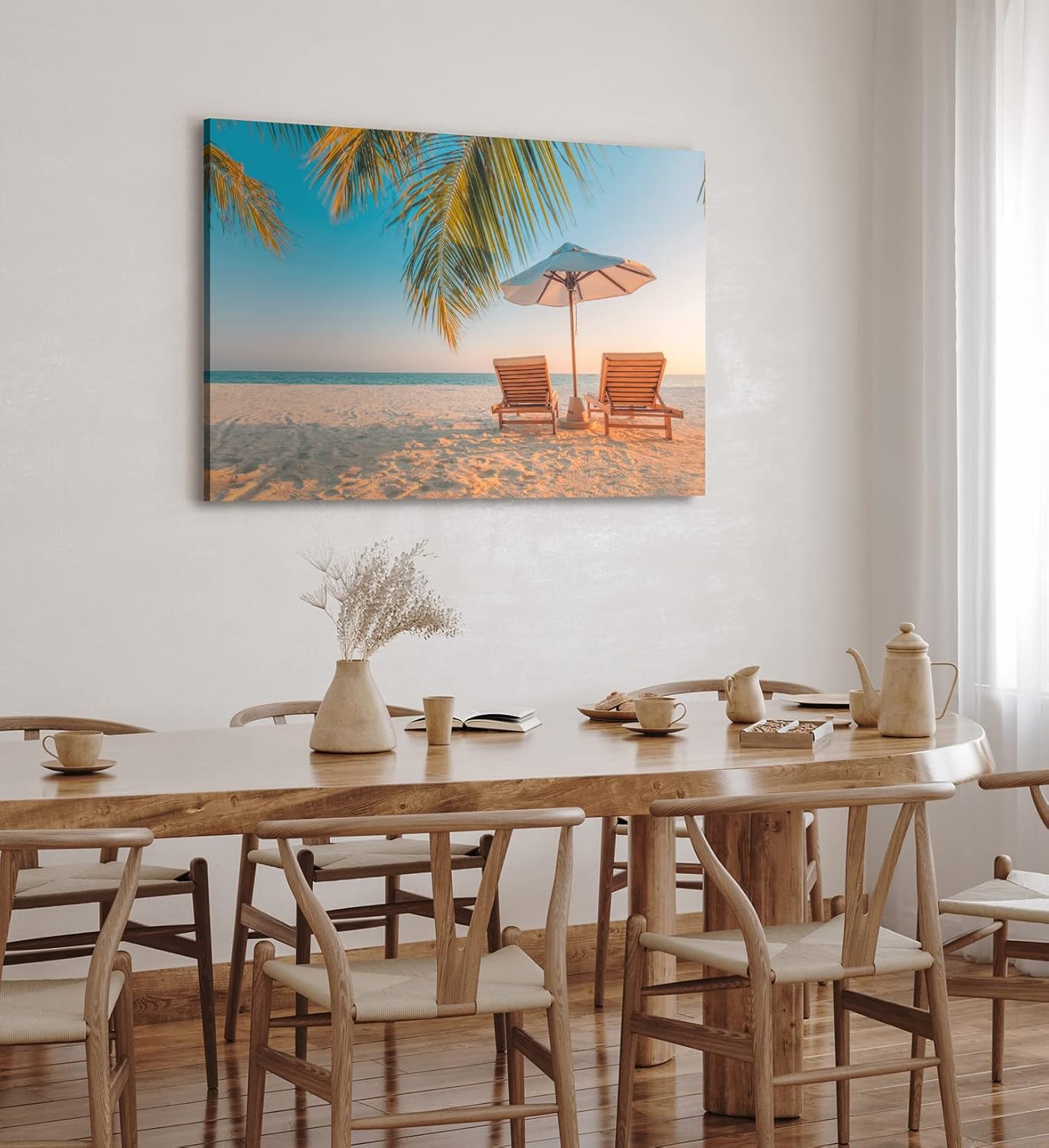 Wandbild 120x80cm Sommer Strand Traumstrand Palme Liegen Urlaub