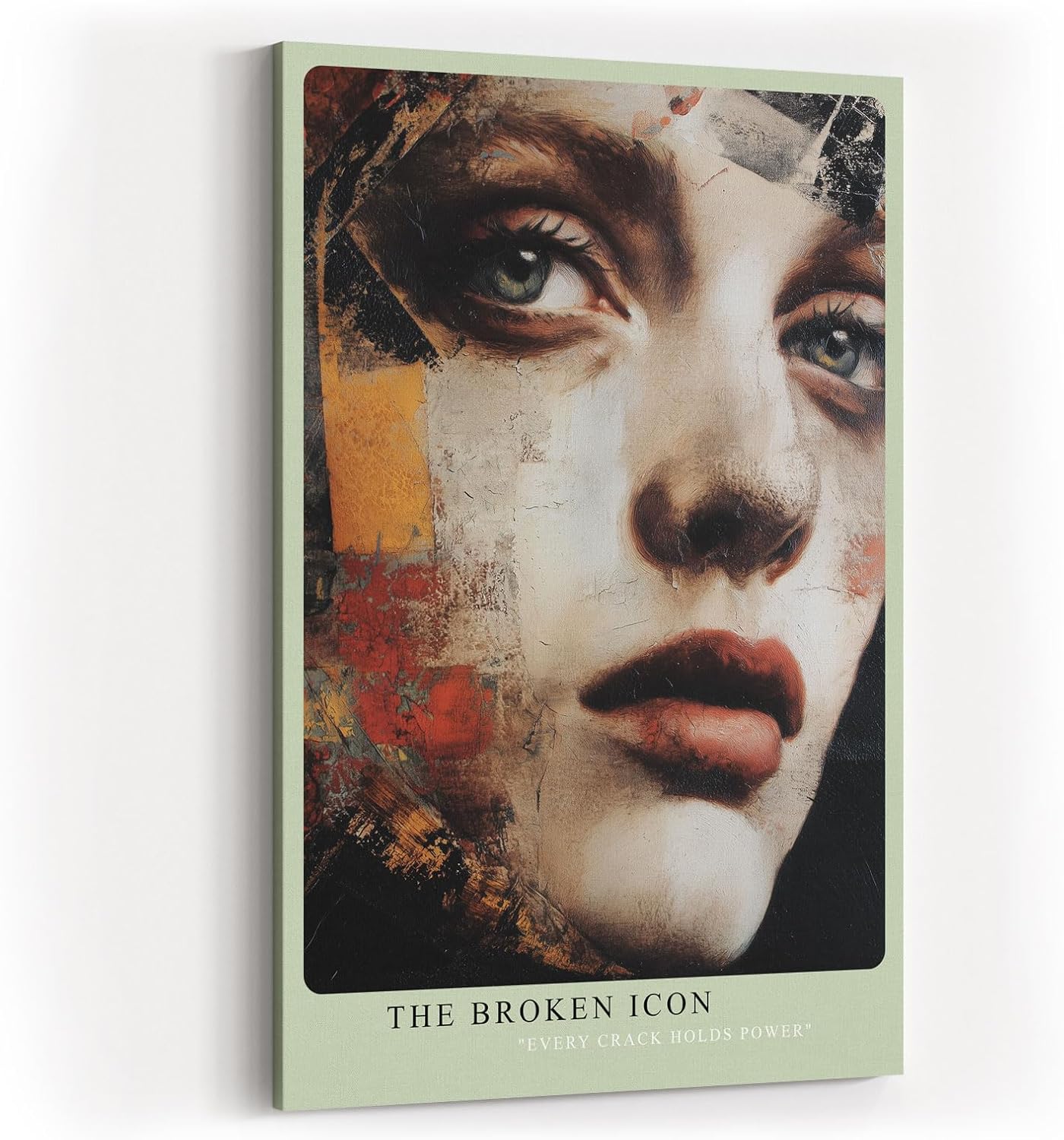 Paul Sinus Wandbild in 40x60cm Frauenporträt in fragmentierter Malweise – kraftvolles Mixed-Media-Kunstwerk für moderne Raumgestaltung