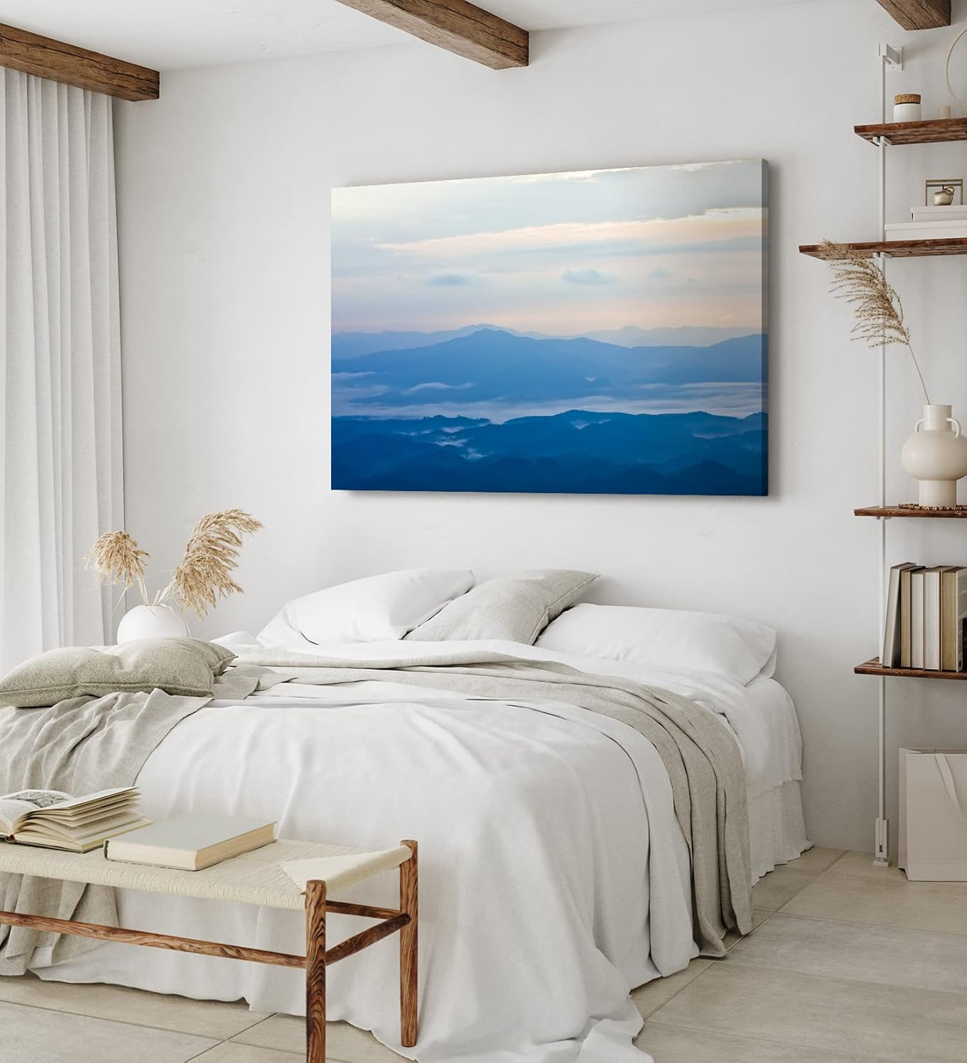 Paul Sinus Wandbild 120x80cm Berge Bergkette Blau Himmel Nebel Sonnenaufgang