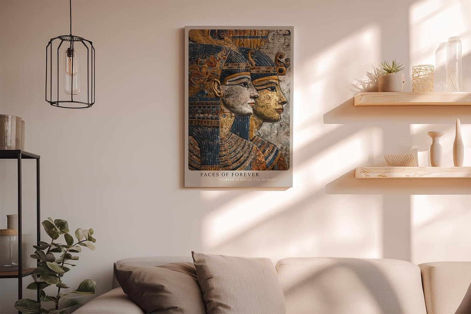 Paul Sinus Wandbild in 40x60cm Faces of Forever – Reliefdarstellung zweier ägyptischer Herrscher in Gold, Blau und Steinstruktur