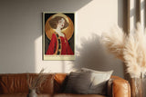 Paul Sinus Wandbild in 40x60cm Daughter of the Hidden Sun Stilisiertes Frauenporträt in Rot und Gold mit ornamentalen Details für luxuriöse Raumgestaltung