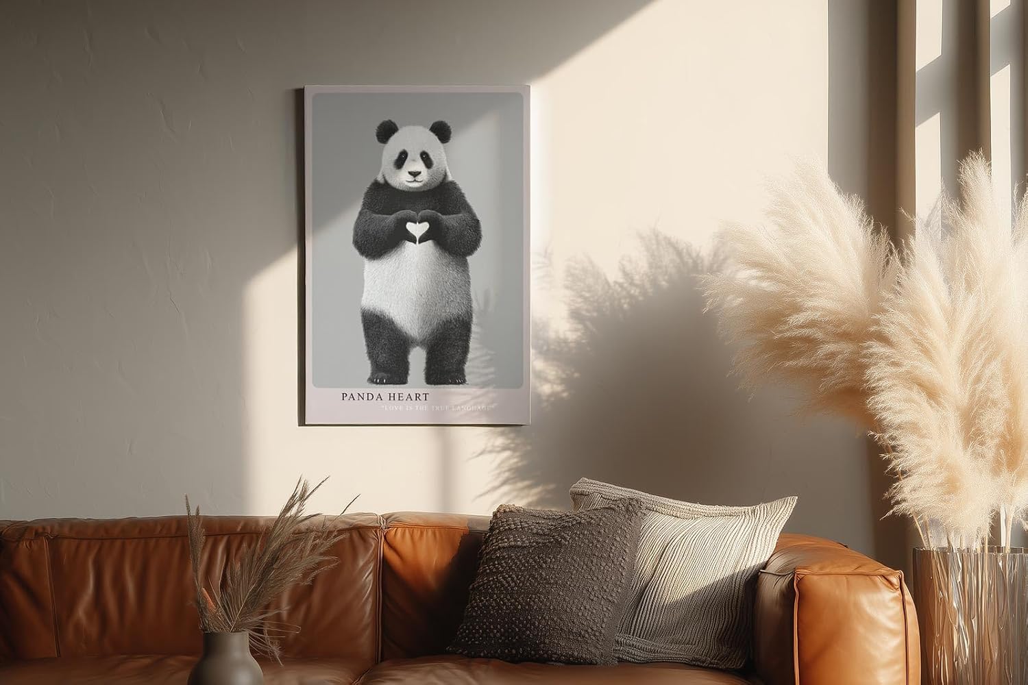 Paul Sinus Wandbild in 40x60cm Panda Heart Panda mit Herzgeste schwarz-weiße Tierkunst auf Leinwand