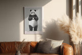 Paul Sinus Wandbild in 40x60cm Panda Heart Panda mit Herzgeste schwarz-weiße Tierkunst auf Leinwand