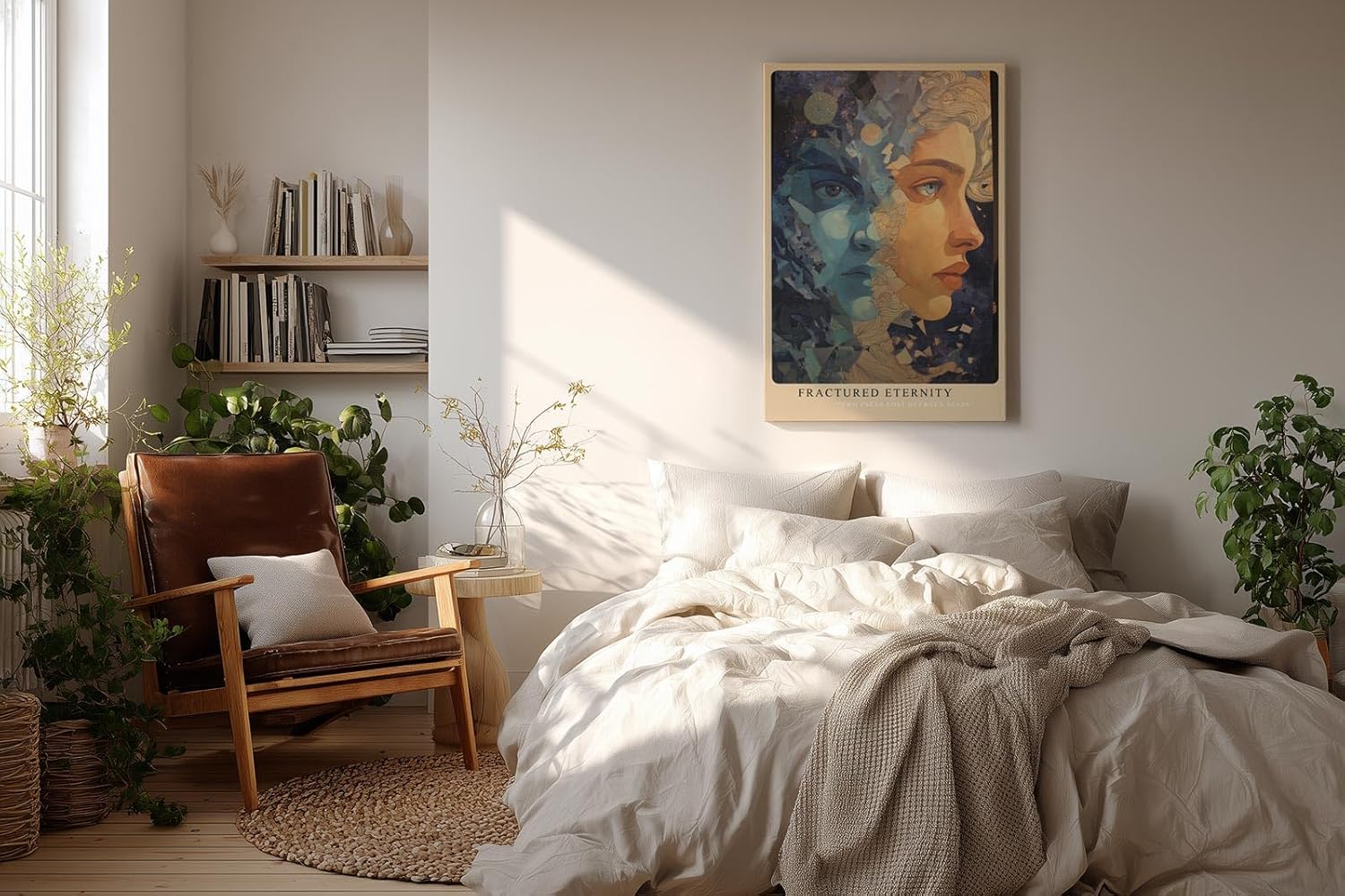 Paul Sinus Wandbild in 40x60cm Fractured Eternity abstraktes Porträt zweier Gesichter in Blauund Hauttönen mit kosmischen Elementen