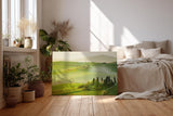 Sinus Art Wandbild 120x80cm Traumhafte Aussicht über die grünen Hügel der Toskana im frühen Sonnenlicht