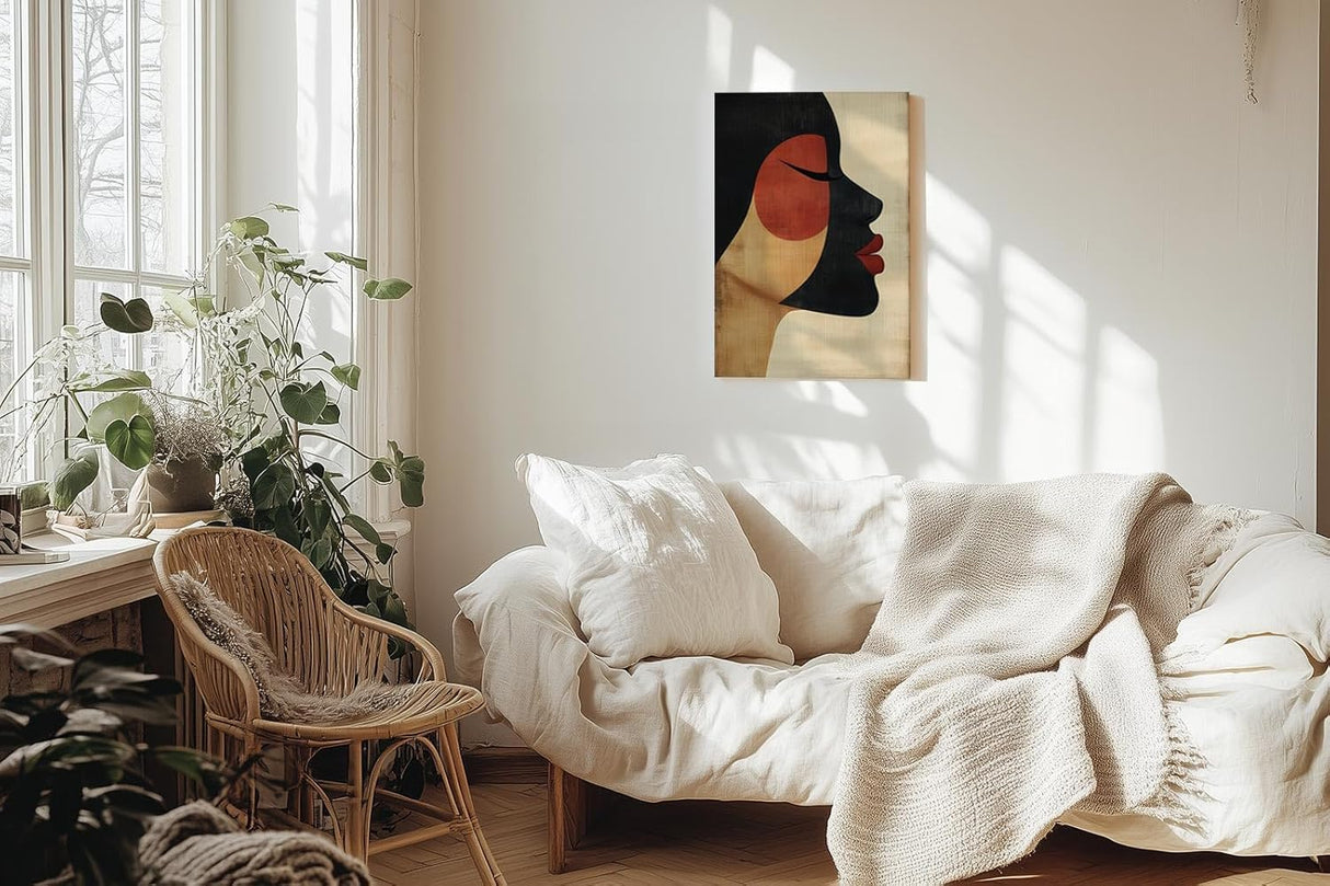 Paul Sinus 60x90cm Wandbild Sanfte Kontur – Stilvolles Frauenporträt in abstrakter Form auf Leinwand Holzrahmen