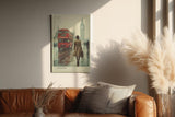 Paul Sinus Wandbild in 40x60cm London, England – Malerische Straßenszene mit rotem Doppeldeckerbus und Big Ben im Hintergrund, stilvolle Stadtansicht im Regen