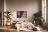 Sinus Art Wandbild 120x80cm Breite Farbbalken in Blau und Orange mit violettem Verlauf und geometrischer Anordnung