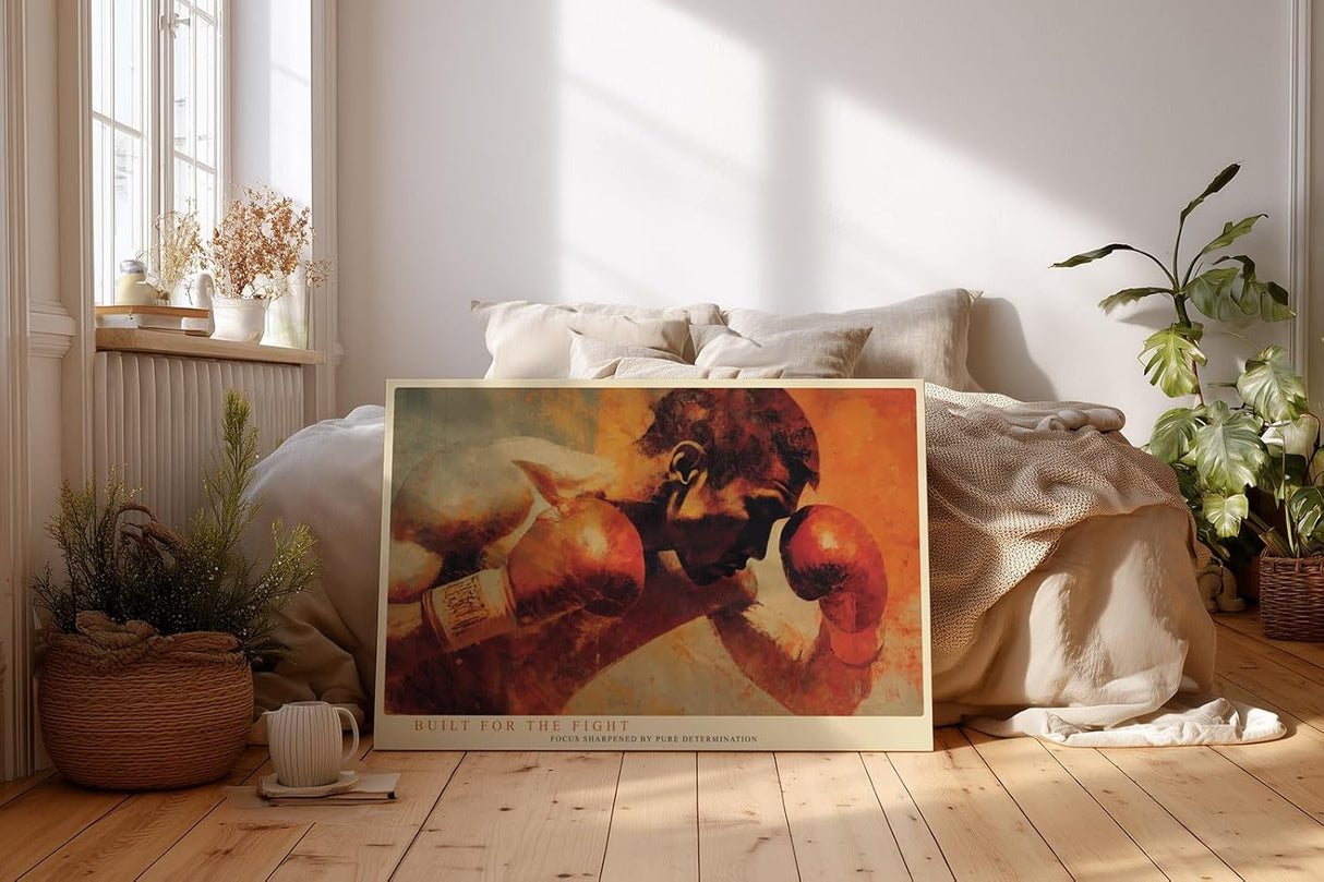 Paul Sinus Wandbild 120x80cm Boxer Sport Kunst dynamisches Boxer Portrait rote Farben Fitness Motivation Wanddekoration fuer Wohnzimmer Fitnessraum Büro