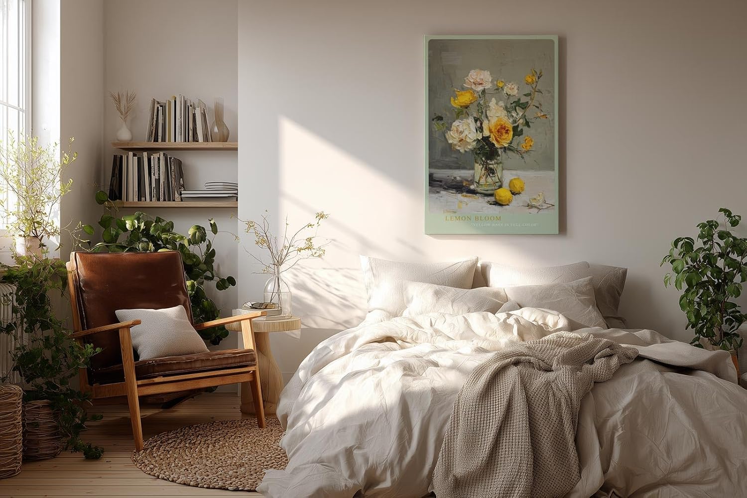 Paul Sinus Wandbild in 40x60cm Stillleben mit gelben und weißen Rosen – ausdrucksstarkes Ölgemälde für elegante Raumgestaltung