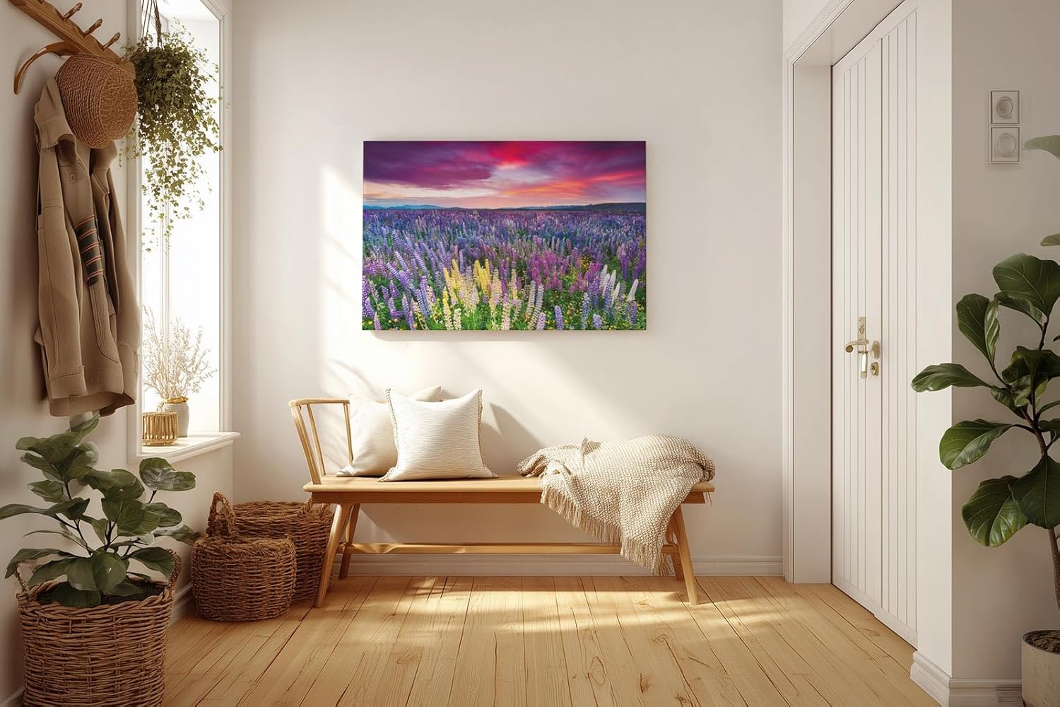 Sinus Art Wandbild 120x80cm Blühendes Lupinenmeer unter dramatisch gefärbtem Himmel – kraftvoll und inspirierend