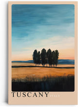 Paul Sinus Leinwandbild 80x120cm Toskana – Sanfte Hügellandschaft mit Zypressen im warmen Licht eines mediterranen Sonnenuntergangs