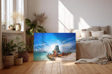 Sinus Art Wandbild 120x80cm Tropischer Küstenblick mit traditioneller Bootskulisse und türkisblauem Wasser
