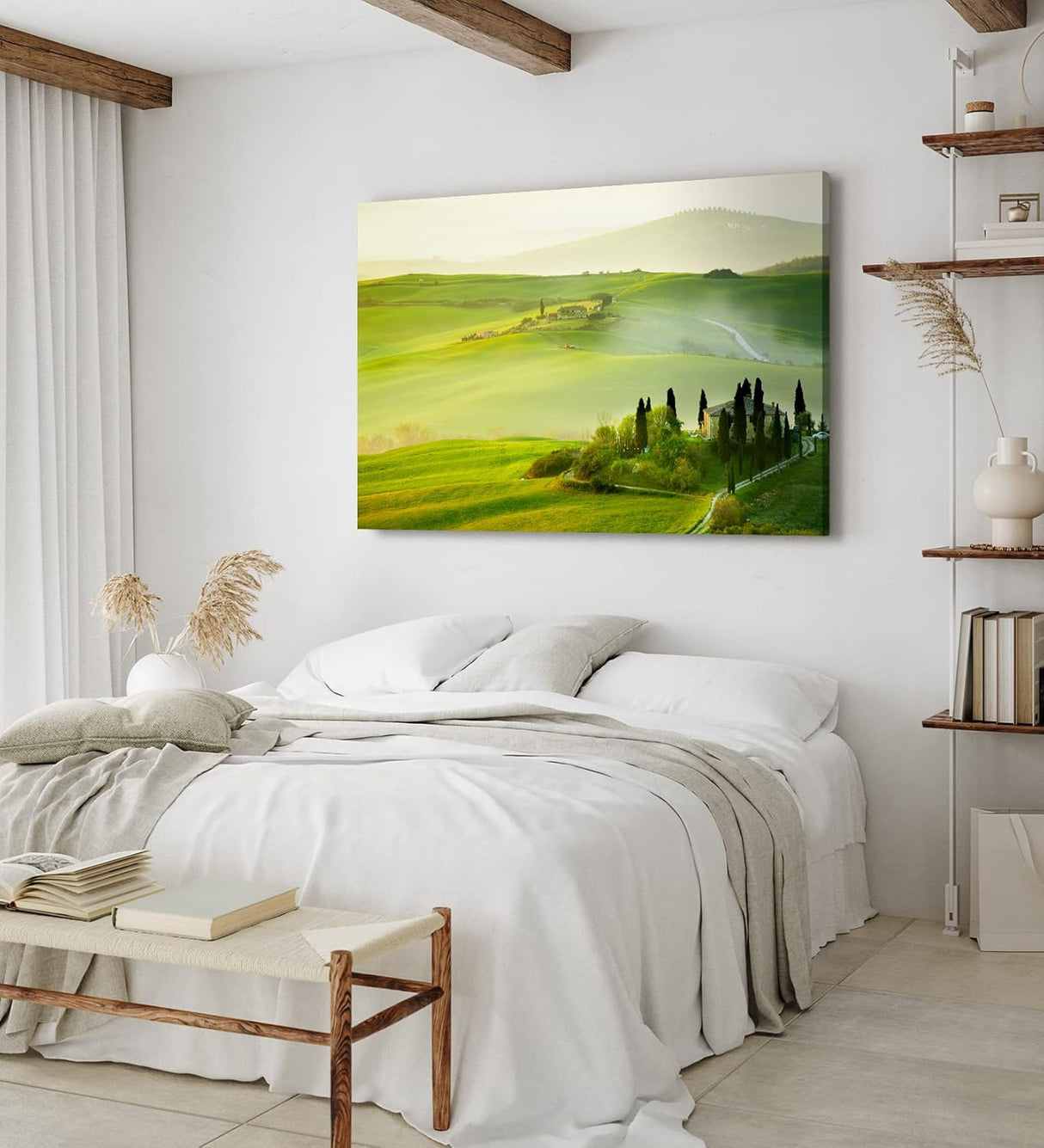 Paul Sinus Wandbild 120x80cm Toskana Landschaft Italien Finca Morgentau Grün