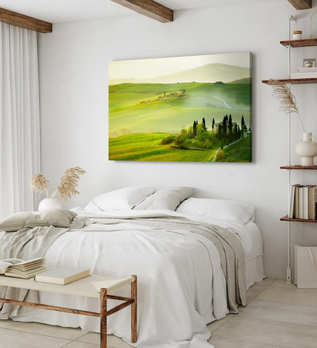 Paul Sinus Wandbild 120x80cm Toskana Landschaft Italien Finca Morgentau Grün