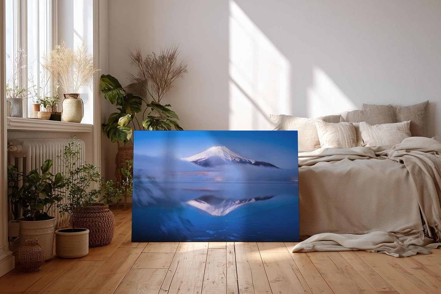Sinus Art Wandbild 120x80cm Faszinierendes Bergmotiv mit spiegelnder Wasserfläche für meditative Raumwirkung