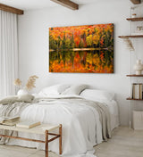 Paul Sinus Wandbild 120x80cm See Herbst Bäume Rot Wasserspieglung Natur