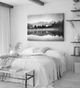 Paul Sinus Wandbild 120x80cm See Berge Landschaft Schwarz Weiß Bäume