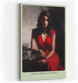Paul Sinus Wandbild in 40x60cm The Woman in Red Bilder einer Frau im roten Kleid an einem Tisch sitzend für ausdrucksstarke Raumgestaltung