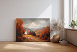 Sinus Art Wandbild 120x80cm Malerisches Motiv mit Hügeln, buntem Laub, weißem Haus und weitem Blick in herbstlicher Stimmung