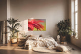 Sinus Art Wandbild 120x80cm Detailreiche Nahaufnahme roter Blütenblätter mit glitzerndem Tautropfen