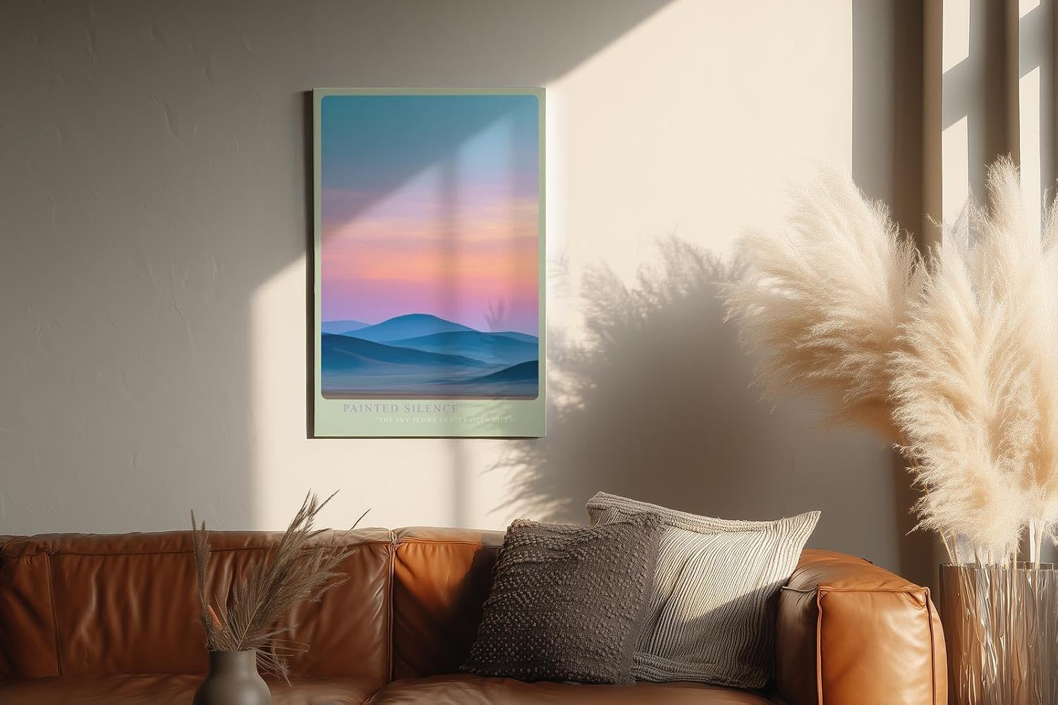 Paul Sinus Wandbild in 40x60cm Pastellfarbene Hügellandschaft im Sonnenaufgang mit sanftem Farbverlauf am Himmel