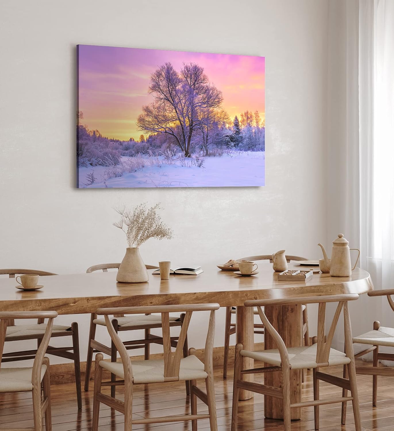 Wandbild 120x80cm Baum im Winter Schnee Sonnenuntergang Natur Wald
