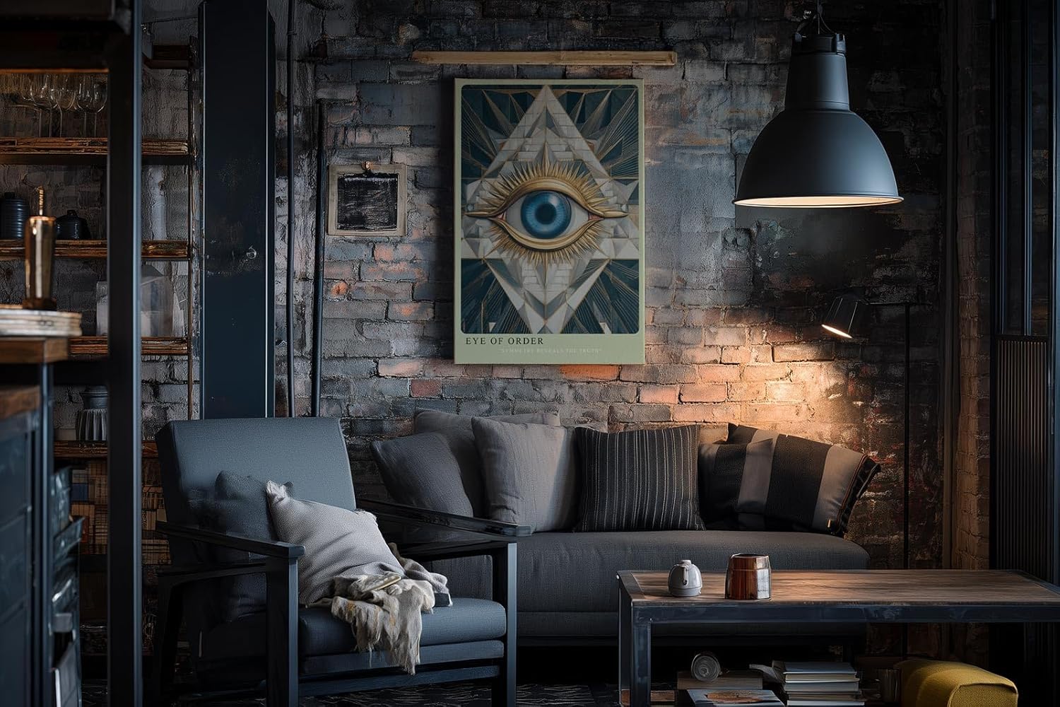 Paul Sinus Wandbild in 40x60cm Eye of Order Geometrische Komposition mit zentralem blauen Auge