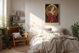 Paul Sinus Wandbild in 40x60cm Daughter of the Hidden Sun Stilisiertes Frauenporträt in Rot und Gold mit ornamentalen Details für luxuriöse Raumgestaltung