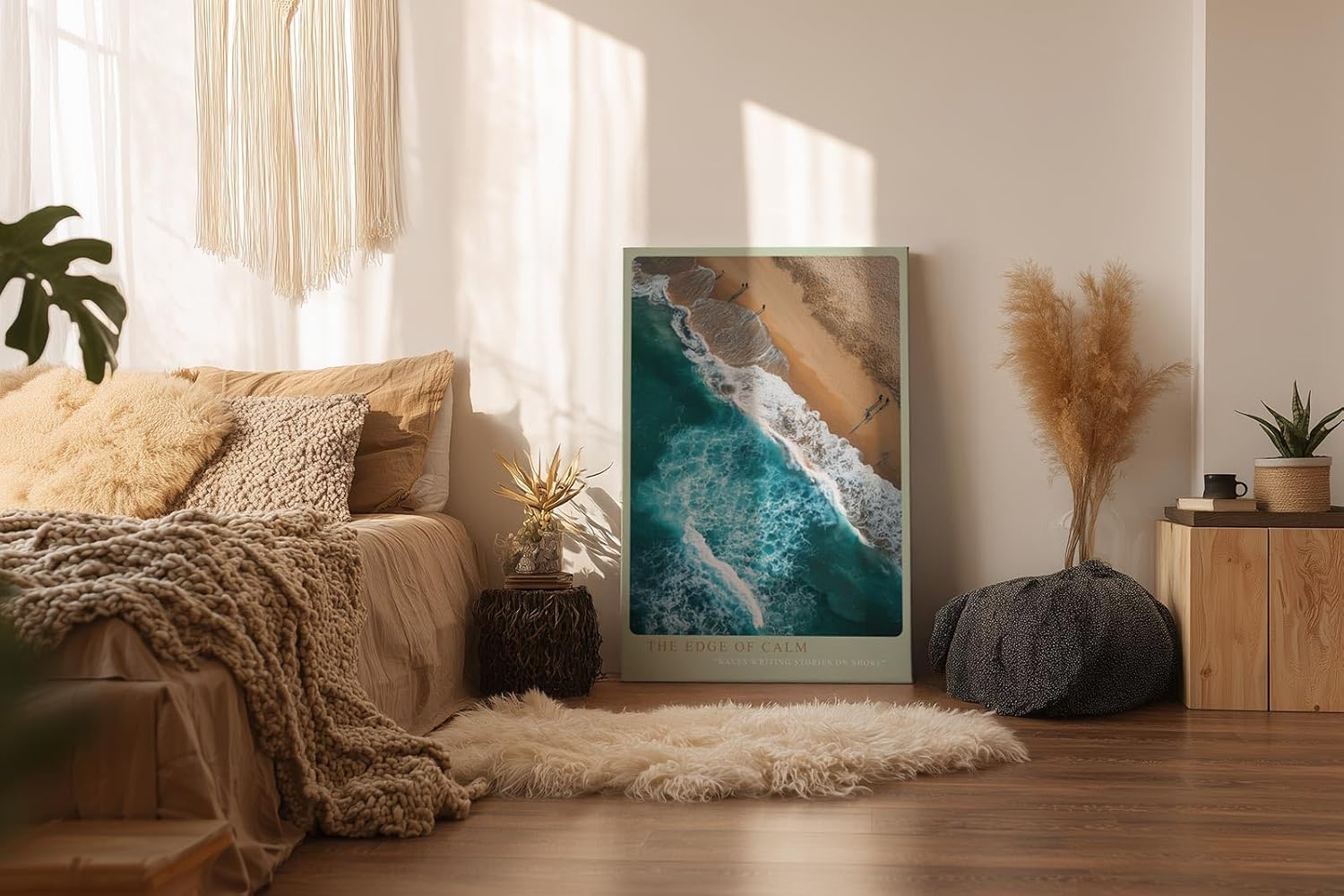 Paul Sinus Wandbild in 40x60cm The Edge of Calm – Luftaufnahme von Strand und Wellen in Türkisund Sandtönen