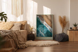 Paul Sinus Wandbild in 40x60cm The Edge of Calm – Luftaufnahme von Strand und Wellen in Türkisund Sandtönen