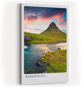 Paul Sinus Kunstdruck 40x60cm Kirkjufell – Magischer Berg im Licht Islands mit Flusslauf im Vordergrund