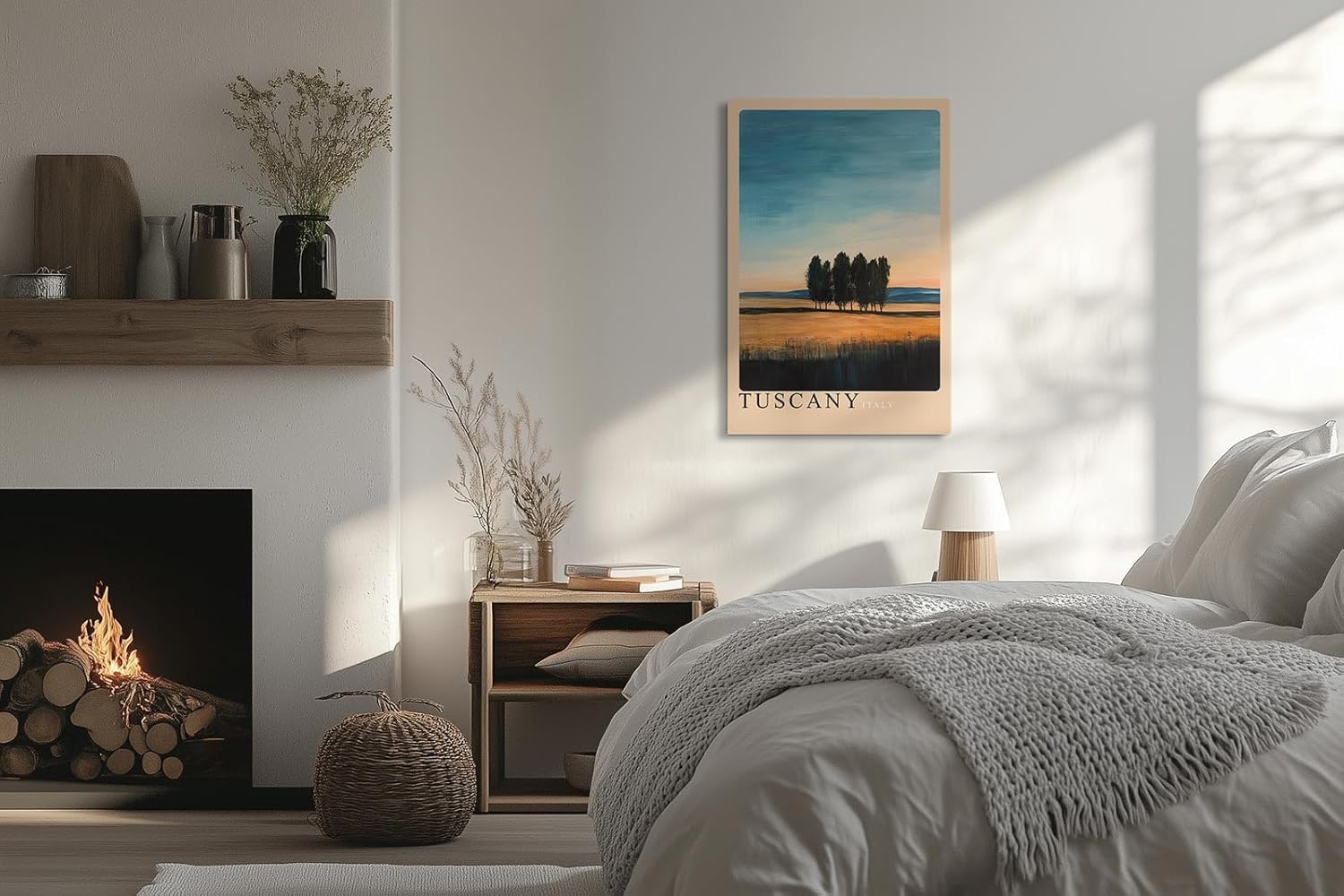 Paul Sinus Leinwandbild 80x120cm Toskana – Sanfte Hügellandschaft mit Zypressen im warmen Licht eines mediterranen Sonnenuntergangs