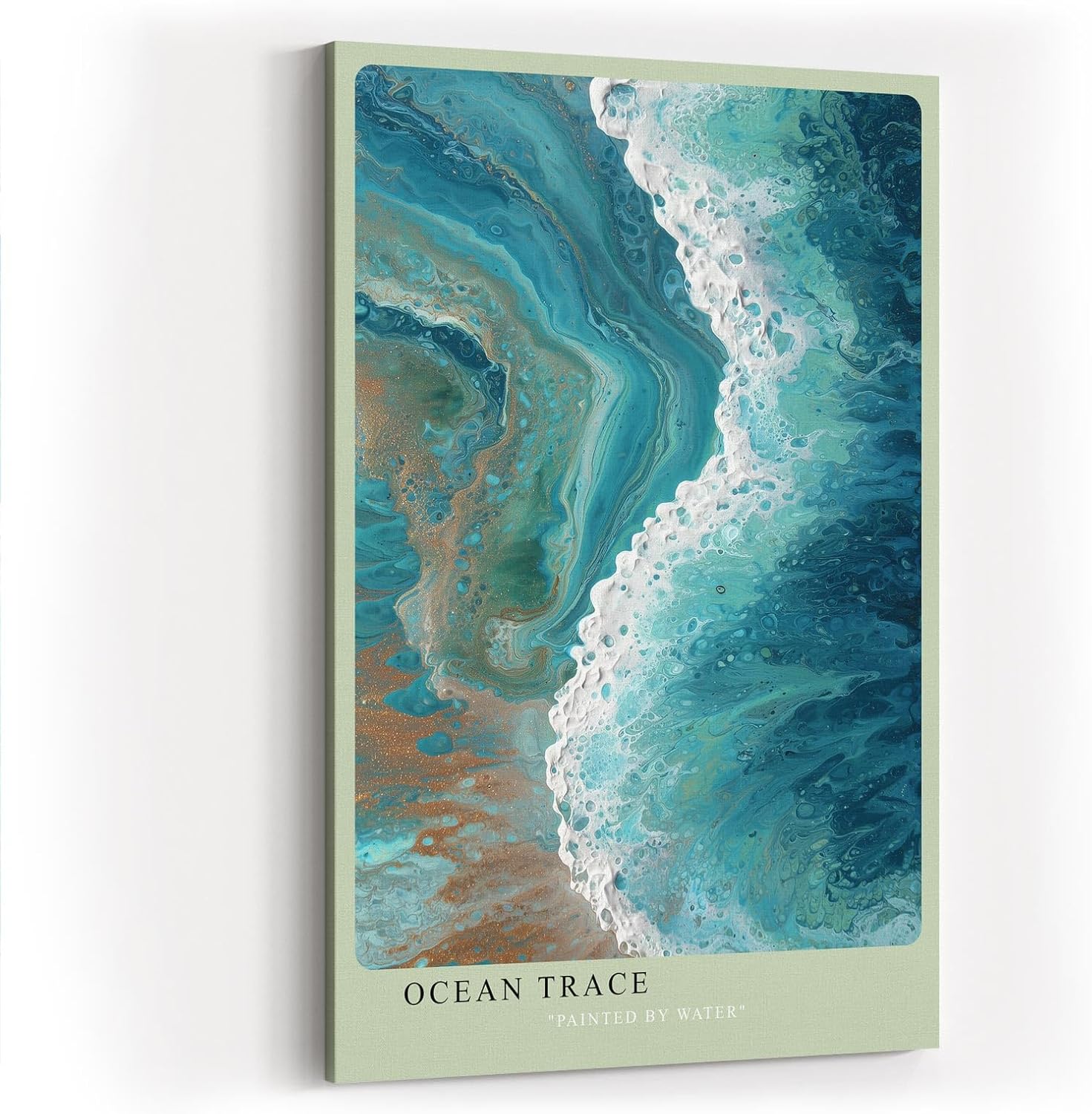 Paul Sinus Wandbild in 40x60cm Ocean Trace Abstrakte Meereswelle in Blauund Türkistönen