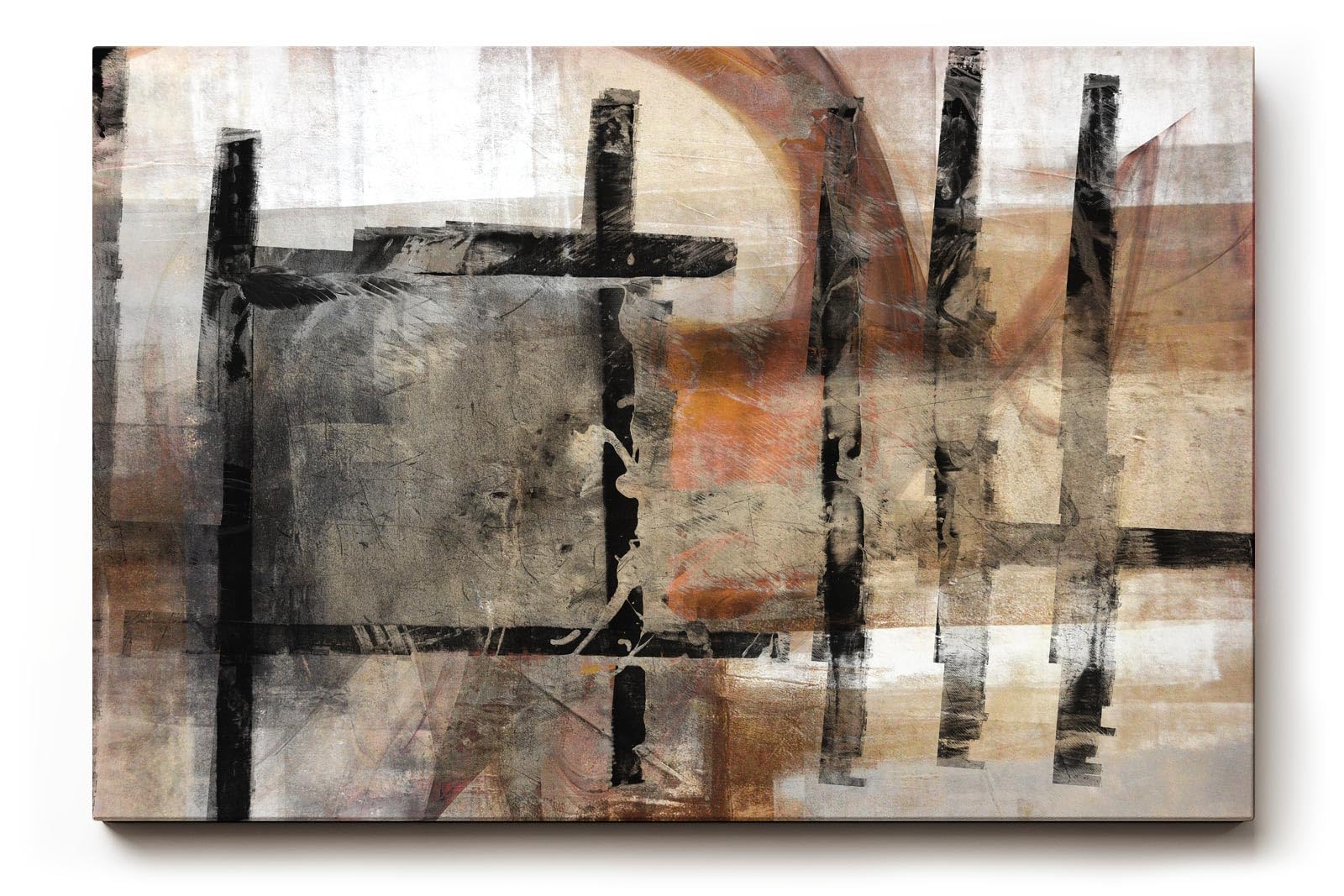 Sinus Art Wandbild 120x80cm Abstrakte Architekturformen mit geometrischen Linien in Braun, Grau und Schwarz