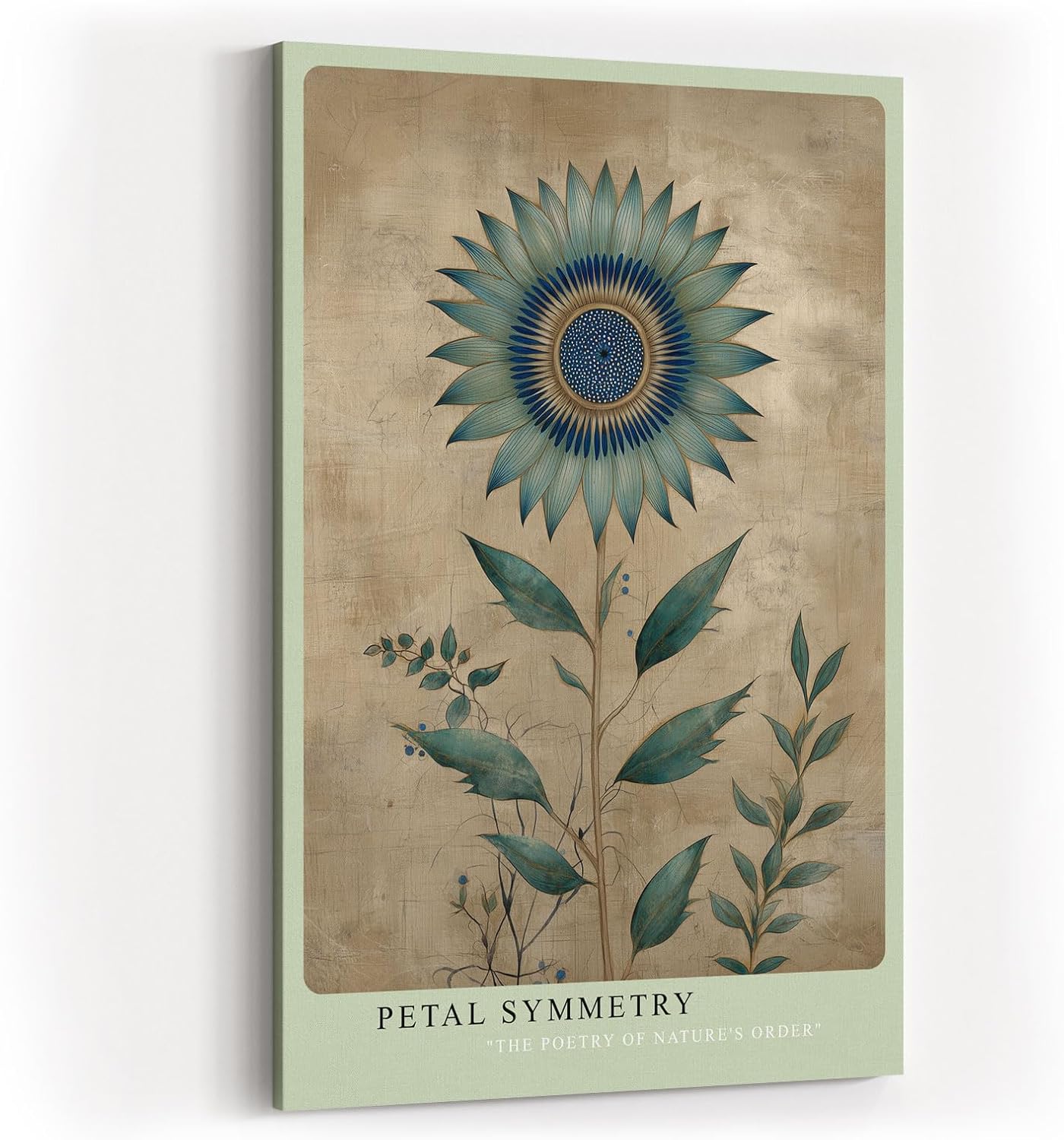 Paul Sinus Wandbild in 40x60cm Petal Symmetry stilisierte Sonnenblume in Blauund Grüntönen elegante Naturkunst auf Leinwand