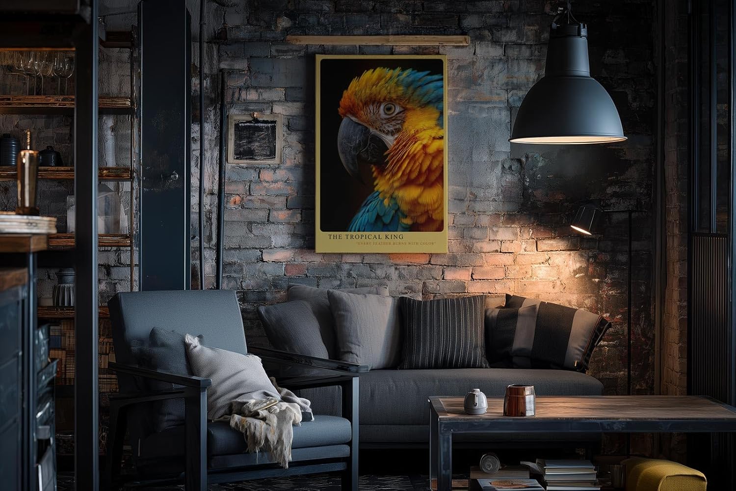 Paul Sinus Wandbild in 40x60cm The Tropical King – farbenprächtiges Porträt eines Aras in intensiven Blauund Gelbtönen für exotische Raumgestaltung