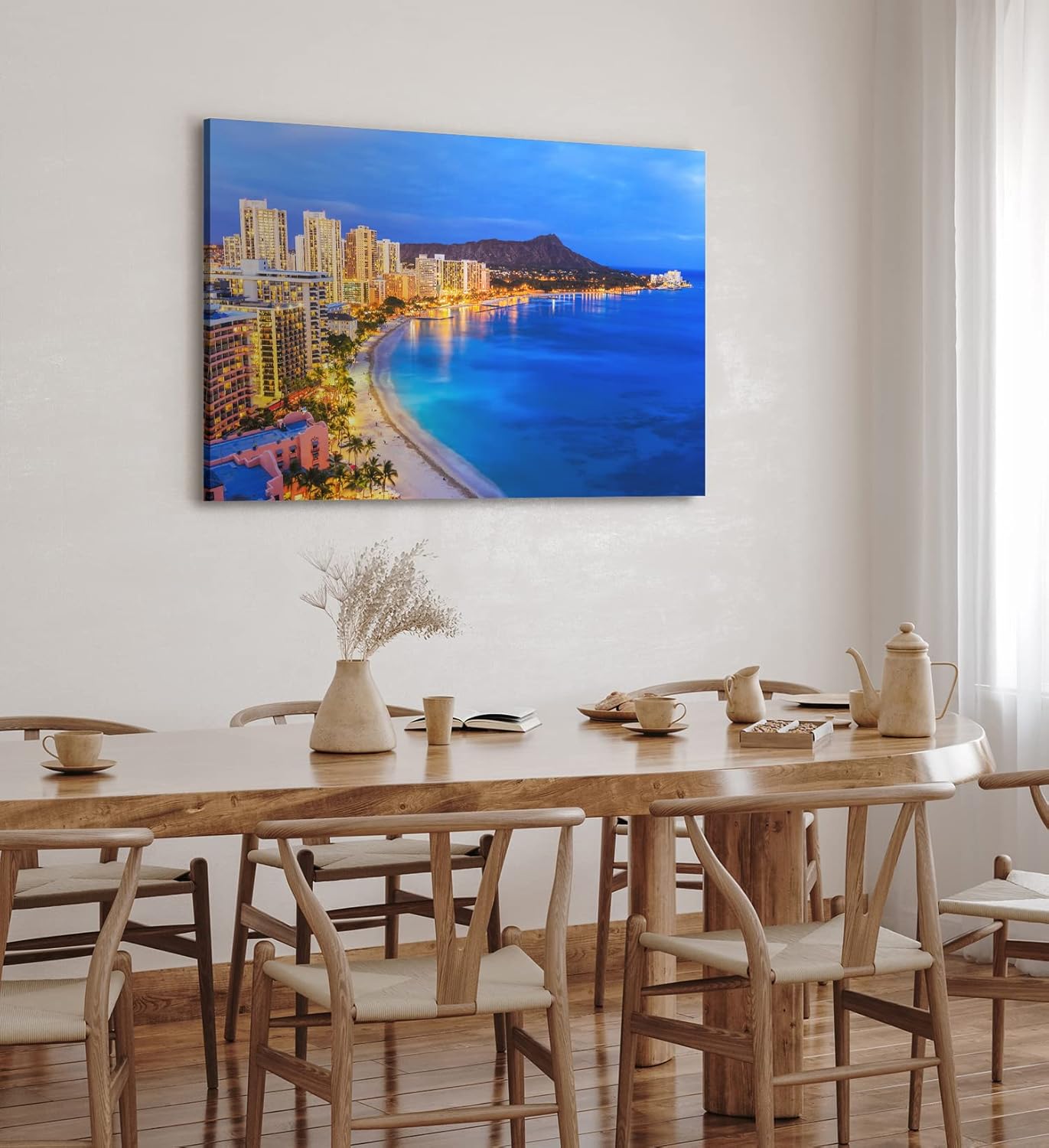 Paul Sinus Wandbild 120x80cm Honolulu Hawaii Küste Strand Nacht Meer Berg