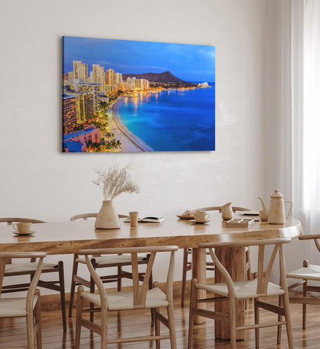 Paul Sinus Wandbild 120x80cm Honolulu Hawaii Küste Strand Nacht Meer Berg