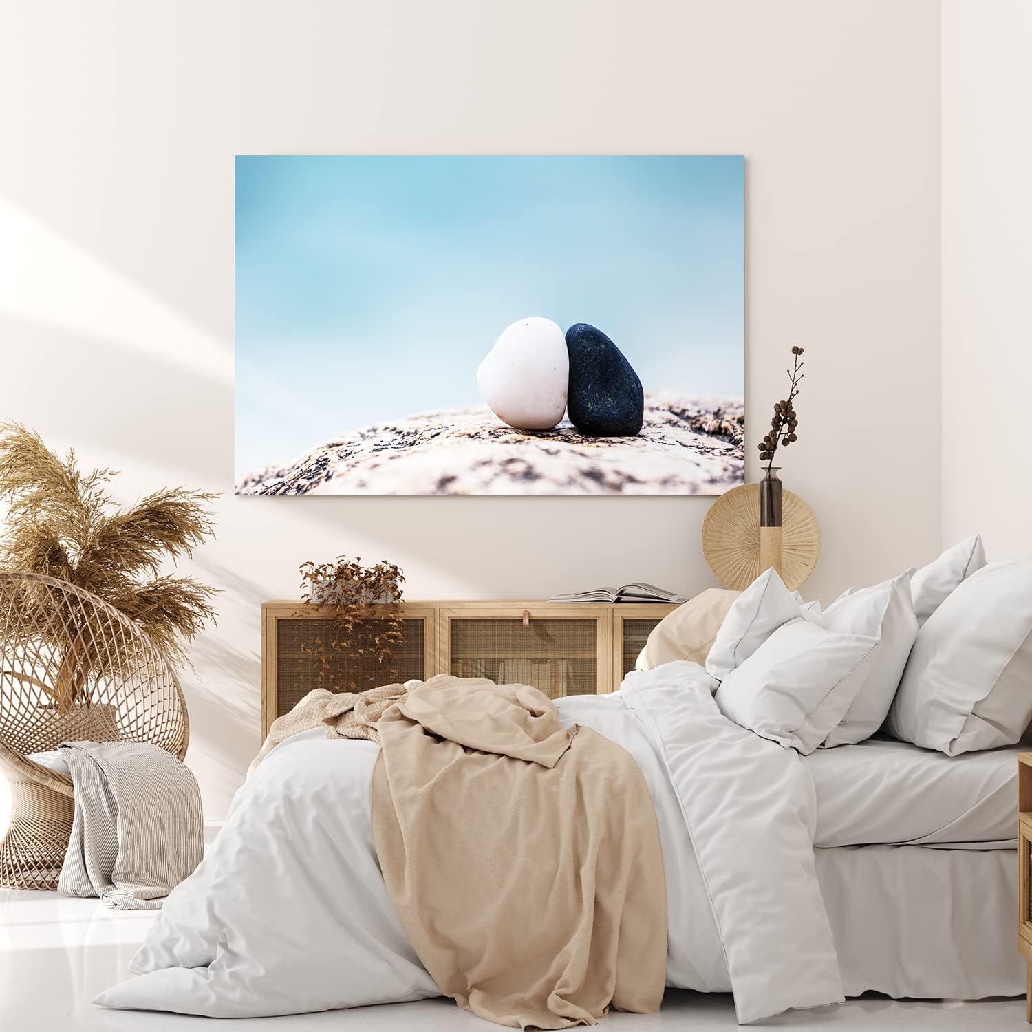 Paul Sinus Wandbild 120x80cm Schwarzer und weißer Stein Kunstvoll Strandsteine